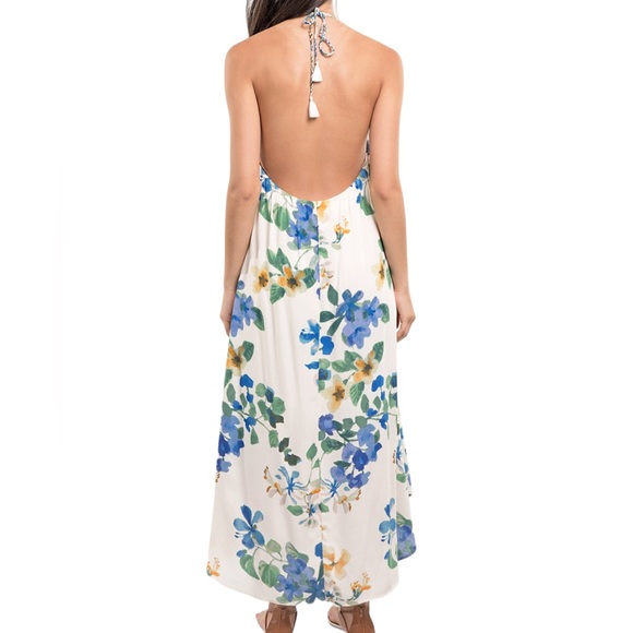 117. Lovestitch Blue Gold Printed Halter Tie Back Midi Dress NWT - Picture 2 of 2